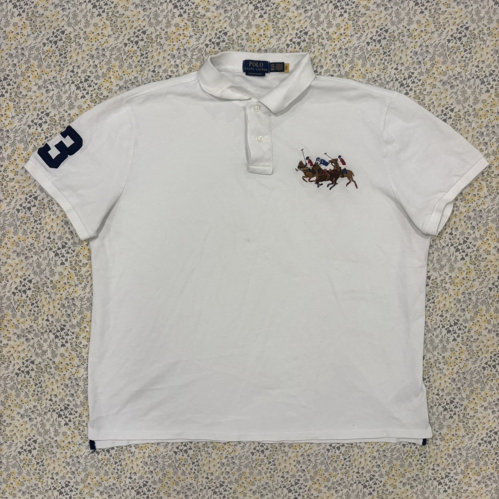 Polo Ralph Lauren Triple Pony Shirt #3 Mens Size 2XL White Stampede Short Sleeve